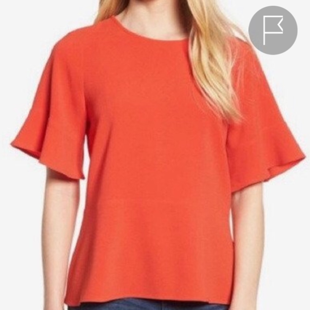 MADEWELL POPPY RED TOP WITH FLARE SLEEVES